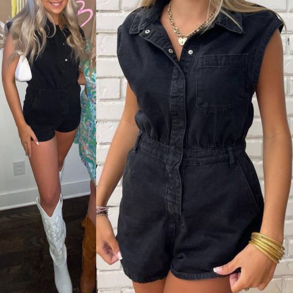 Zara Black Denim Romper